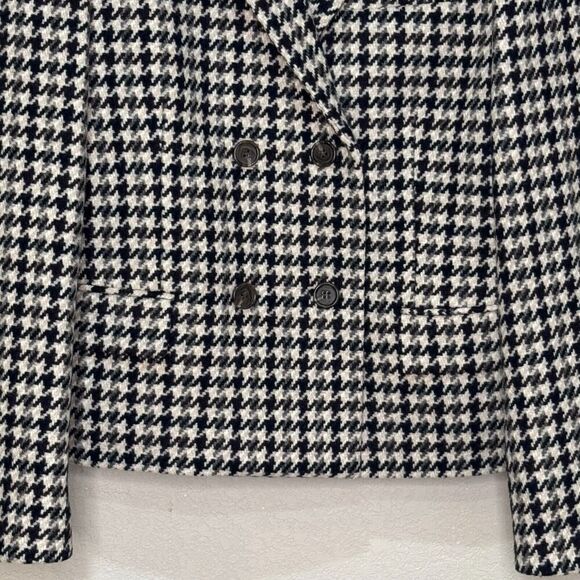 Theory Houndstooth Check Crop Wool Blazer Jacket Size 8 Black Grey Cream Tan - Picture 6 of 10